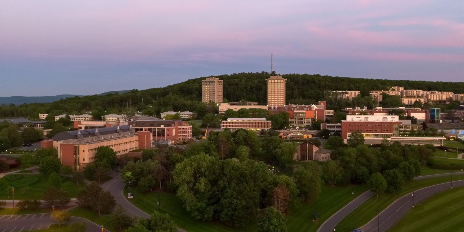 Aerial Photo of Campus at Sunset